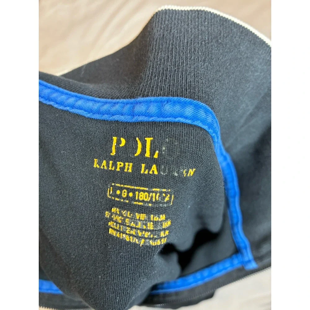 Polo Ralph Lauren Men's L‎ Track Jacket Black Blue White Full Zip Cotton Pony